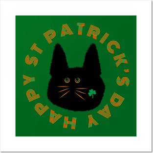 St Patrick’s Shamrock Cat Posters and Art